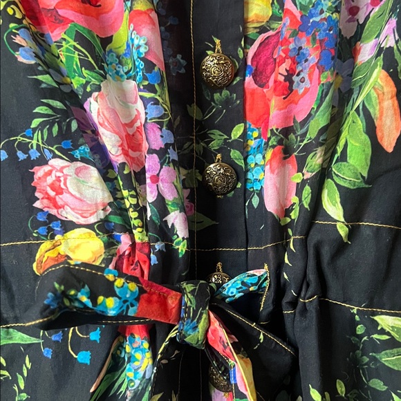 NWT Aratta Zinnia Black Red Floral Button Front Long Sleeve Shirt Dress Medium - Picture 6 of 13
